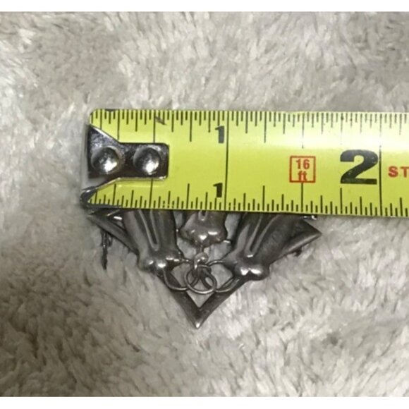 Floral Brooch Art Deco Style Silver Plata 900 Made in Chile 1.5" - Picture 6 of 7